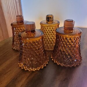 Set of 4 vintage Homco Amber Diamond Point Peg Votive Candle Holder